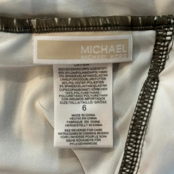 Michael Kors Striped Ivy Logo Ring Shirred One Piece Swimsuit Size 6 Beach Vacay - Picture 8 of 11